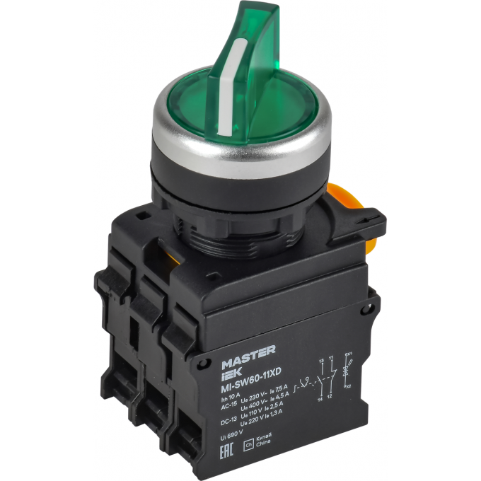 Переключатель с подсвесткой на 2 положения IEK MASTER 1НО+1НЗ MI-SW60-11XD-3-14-2-K06